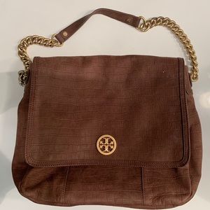 Tory Burch Brown Satchel with Gold Chain